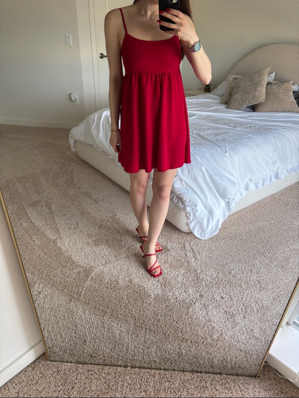 Women’s see you Monday Red Spaghetti Strap babydoll Dress back bow